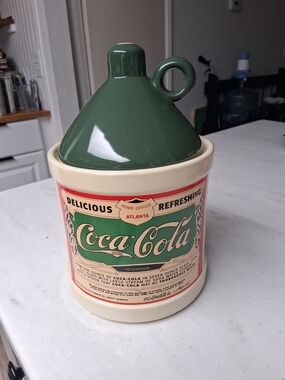 Coca-Cola Ceramic Pitcher Jar with Green Lid